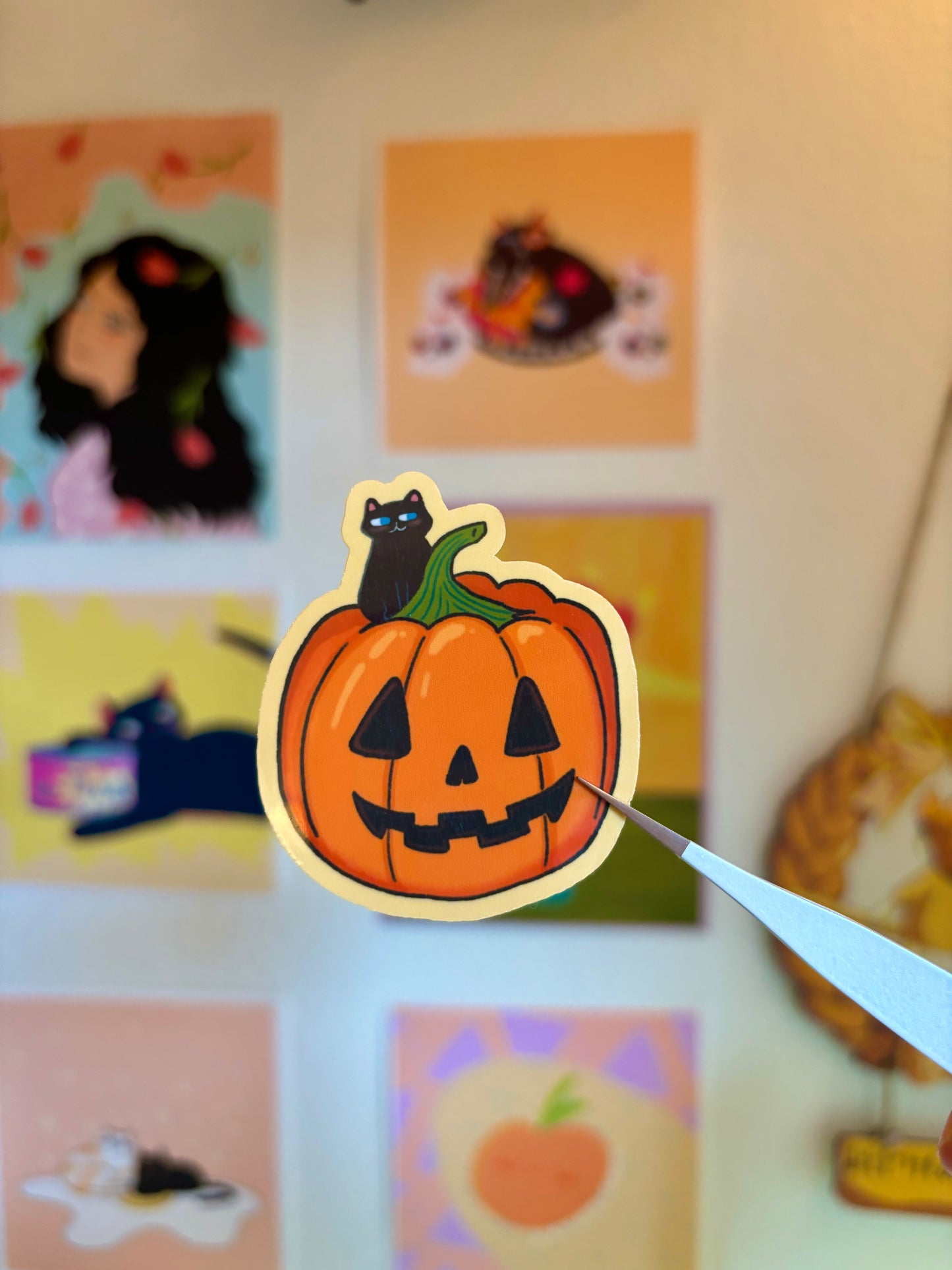 Black Kitten on Pumpkin Sticker