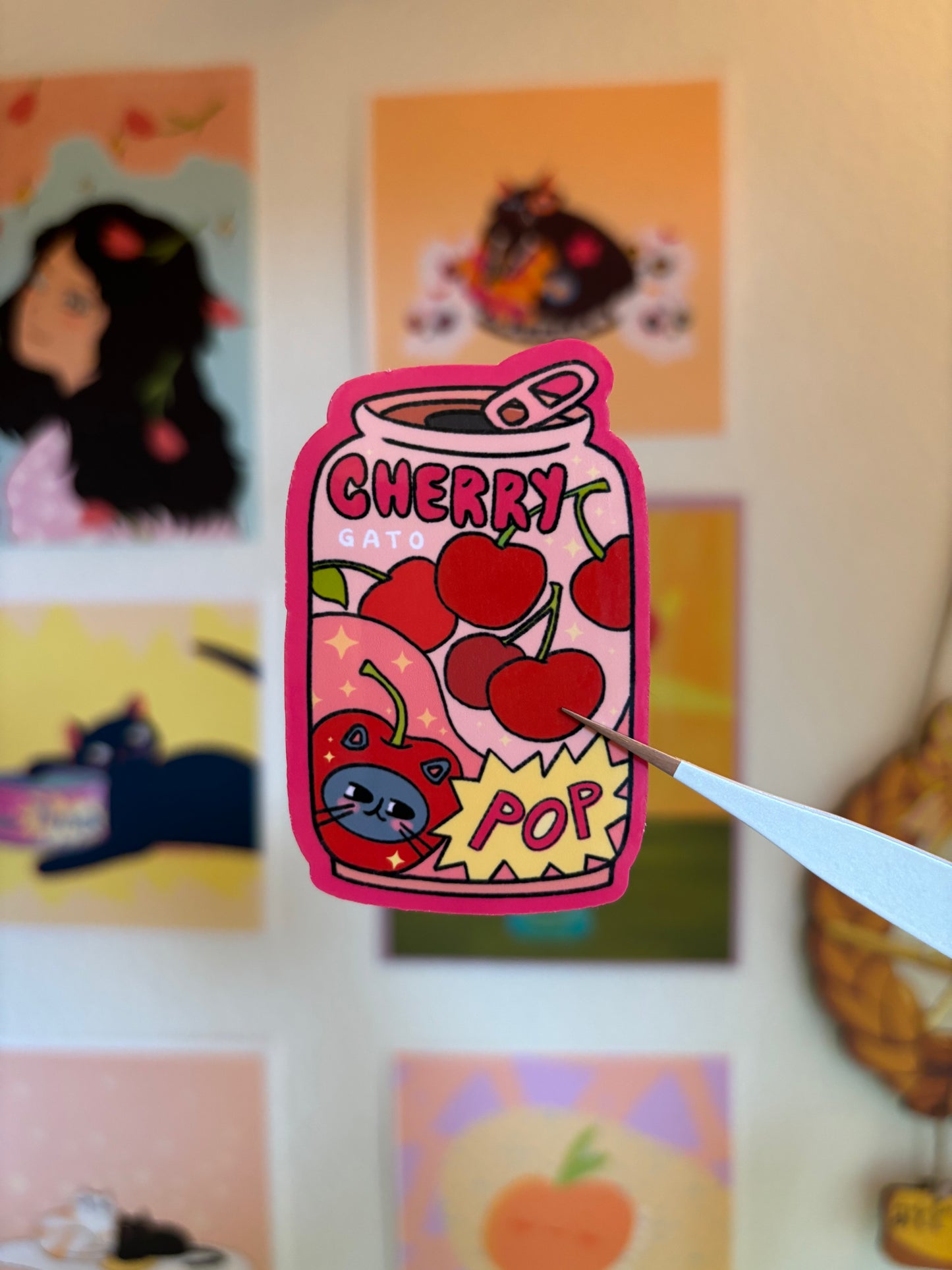 Cherry Gato Soda Pop Sticker